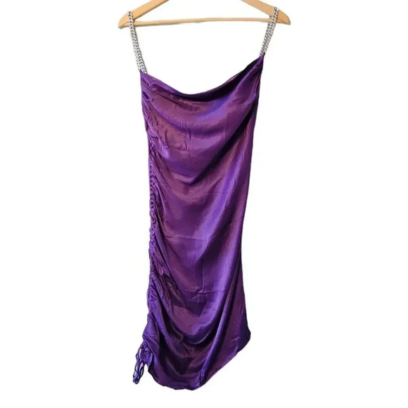 Zara Women's Satin Ruched Bloggers Favorite Purple Mini Cocktail Dress Size XS - Picture 9 of 15